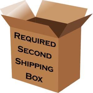 Open EFL-190 Required 2nd Shipping Box (22x21x21, 55lbs) with "Required Second Shipping Box" text on side.